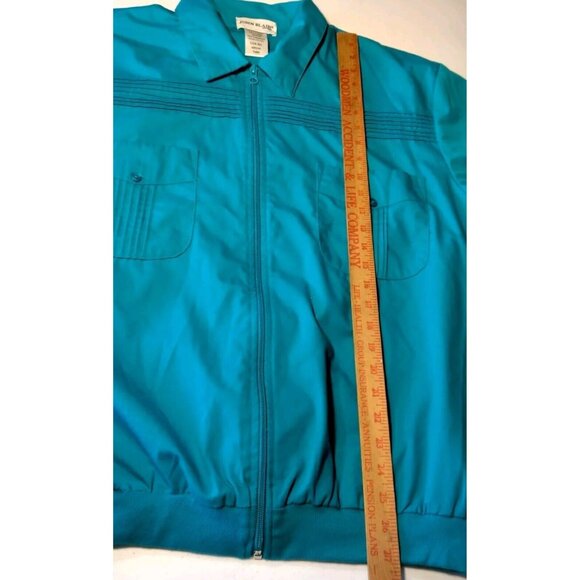 John Blair Shirt Mens Large Turquoise Blue Full Zip Up Vintage Grandpa Pleated - Picture 4 of 8